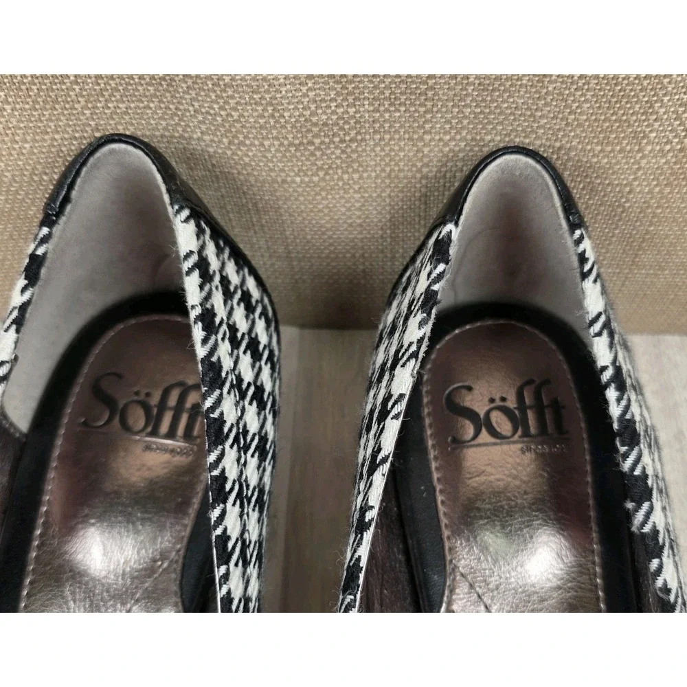 Sofft Womens Size 9M Black & White Houndstooth Buckle Slip On Ballet Flats Shoes